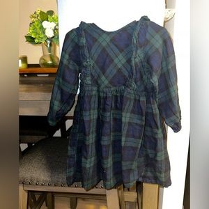 Pattern Ruffled Dress. Dark green/ dark blue.